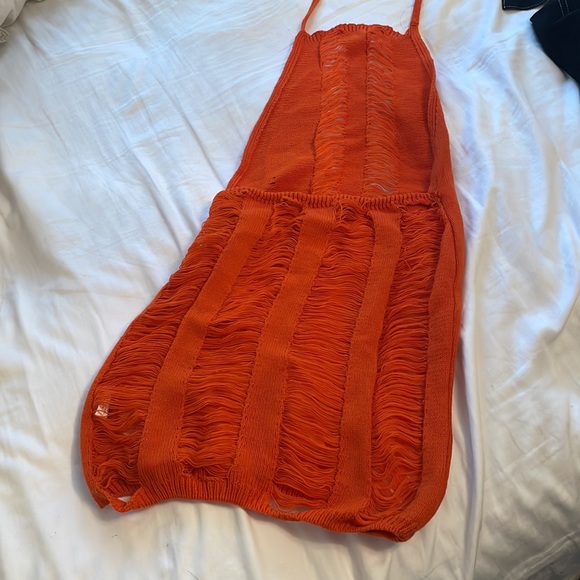 Missy Empire - Adriana Orange Halter Neck Laddered Knit Dress - Picture 4 of 5